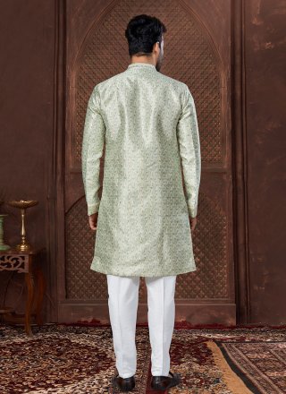Sea Green Jacquard Machine Embroidery, Sequins and Thread Work Indo Western for Ceremonial
