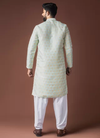 Sea Green Jacquard Woven Work Kurta Pyjama for Ceremonial