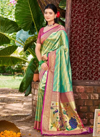 Sea Green Kanjivaram Silk Classic Sari