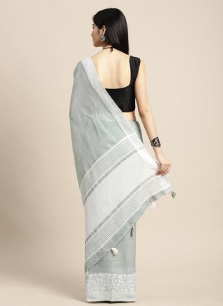 Sea Green Linen Weaving Work Casual Saree