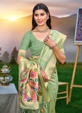 Sea Green Meena Work Silk Trendy Saree