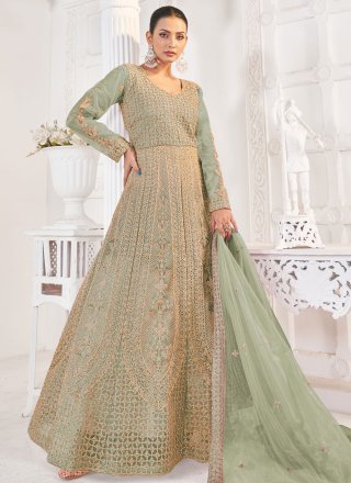 Sea Green Net Gown with Embroidered, Stone and Zari Work