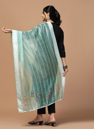 Sea Green Organza Dupatta Dupatta with Digital Print and Woven Work for Festival