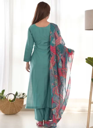 Sea Green Plain Work Viscose Salwar Suit