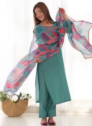 Sea Green Plain Work Viscose Salwar Suit