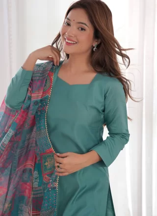Sea Green Plain Work Viscose Salwar Suit