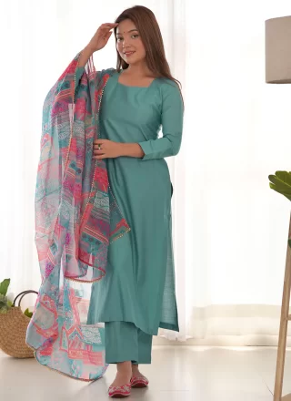 Sea Green Plain Work Viscose Salwar Suit