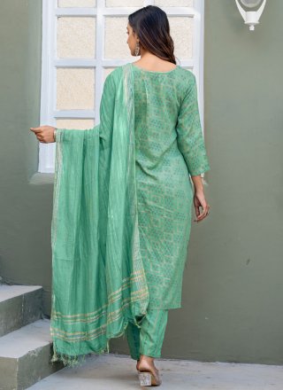 Sea Green Rayon Print Work Salwar Suit