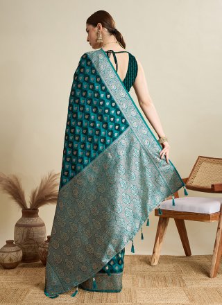 Sea Green Satin Silk Classic Saree