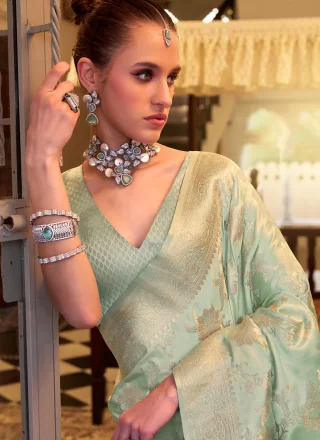 Sea Green Satin Silk Weaving and Zari Work Trendy Saree