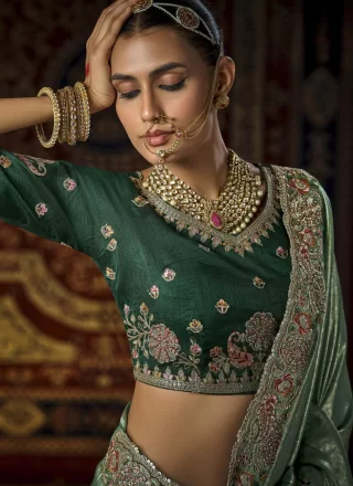 Sea Green Silk Cut, Embroidered, Sequins, Weaving and Zari Work Designer Saree