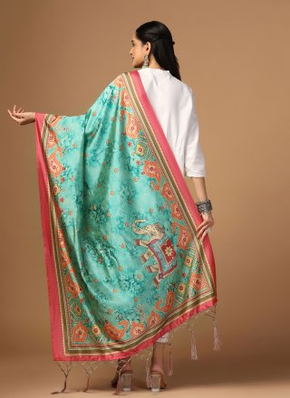 Sea Green Silk Digital Print Work Dupatta for Festival