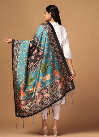 Sea Green Silk Dupatta with Digital Print Work