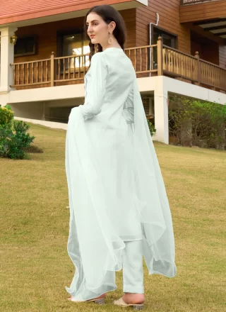 Sea Green Silk Embroidered Work Pant Style Suit