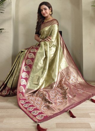 Sea Green Silk Jacquard Work Designer Saree for Ceremonial