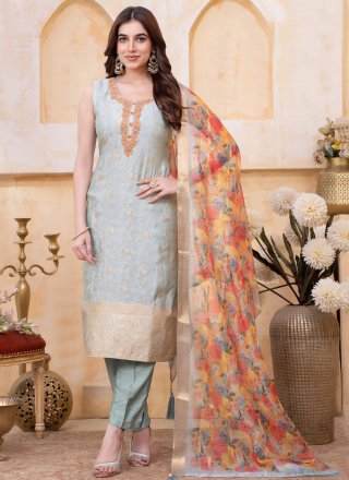 Sea Green Silk Readymade Salwar Suit