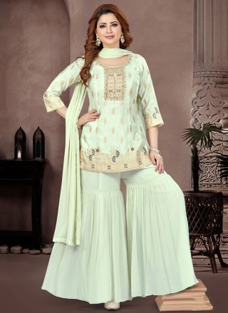 Sea Green Silk Sharara Set
