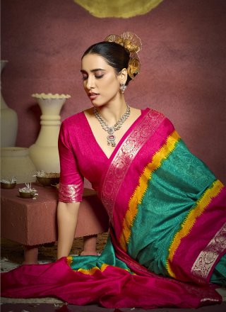Sea Green Silk Weaving Work Contemporary Saree