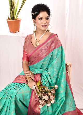 Sea Green Silk Woven Work Classic Saree