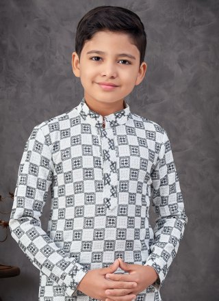 Sensational Black and Off White Rayon Kurta Pyjama