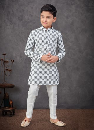 Sensational Black and Off White Rayon Kurta Pyjama