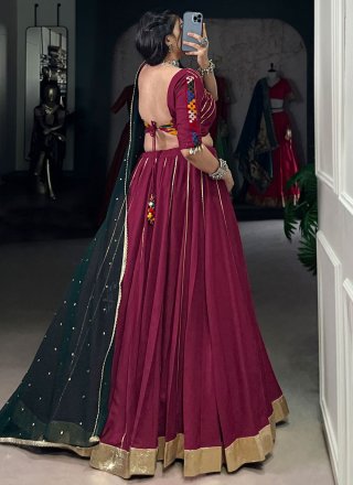 Sensational Purple and Rani Rayon Readymade Lehenga Choli with Lace Work