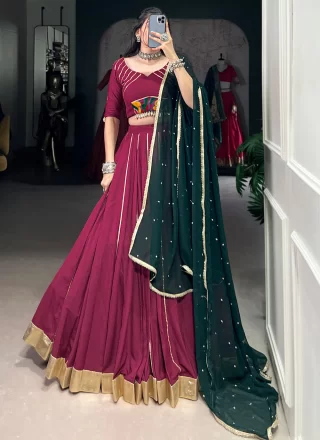 Sensational Purple and Rani Rayon Readymade Lehenga Choli with Lace Work