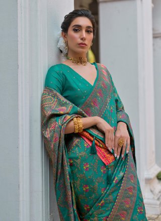 Sensational Sea Green Pashnima Silk Trendy Saree