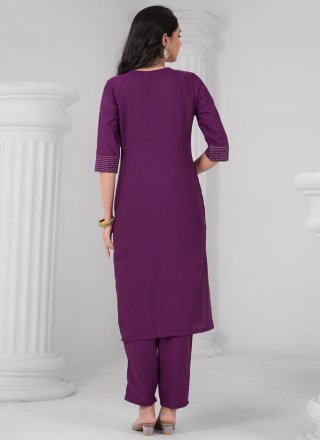 Sequins and Thread Work Rayon Readymade Salwar Suit In Purple