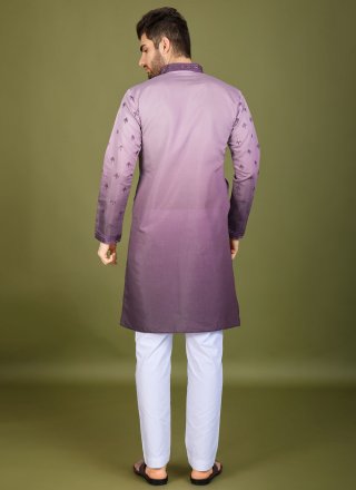 Sequins and Thread Work Silk Kurta Mens Wear In Purple Color