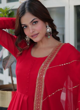 Sequins, Thread and Zari Work Faux Georgette  Designer Gown In Hot Pink