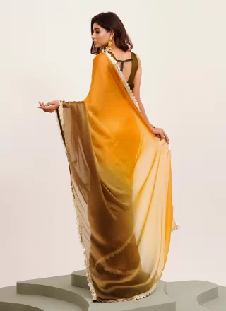 Sequins Work Chiffon Trendy Saree In Mustard for Ceremonial