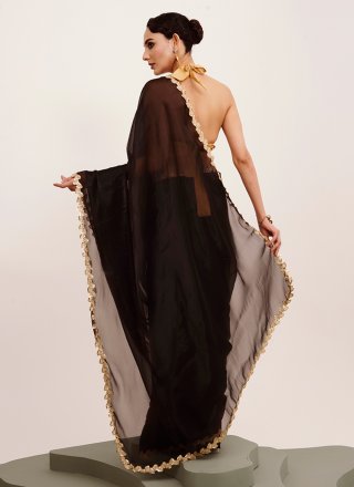 Sequins Work Organza Trendy Saree In Black for Ceremonial