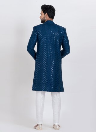 Sequins Work Rayon Indo Western In Teal Color