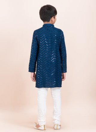 Sequins Work Rayon Kurta Pyjama In Blue Colour