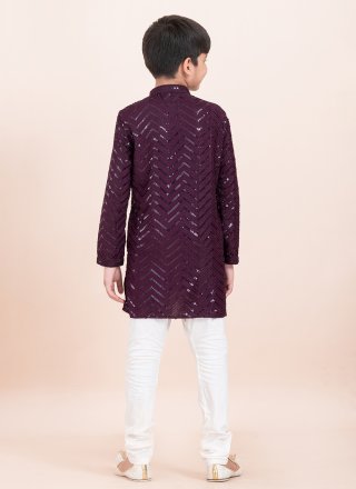 Sequins Work Rayon Kurta Pyjama In Purple for Ceremonial