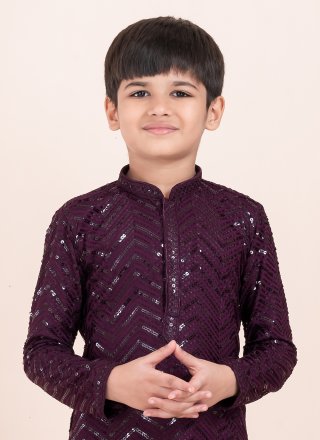 Sequins Work Rayon Kurta Pyjama In Purple for Ceremonial