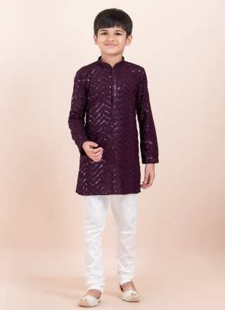 Sequins Work Rayon Kurta Pyjama In Purple for Ceremonial