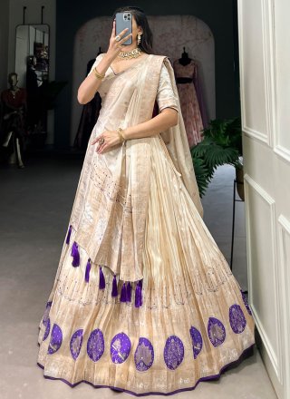 Shimmer A - Line Lehenga Choli In Cream Color