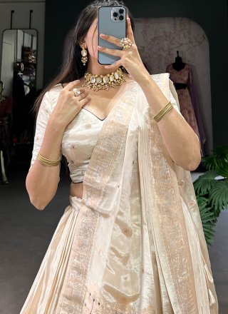 Shimmer A - Line Lehenga Choli In Cream Color