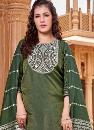 Shimmer Readymade Salwar Suit In Green Color