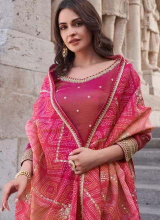 Shimmer Readymade Salwar Suit In Rani