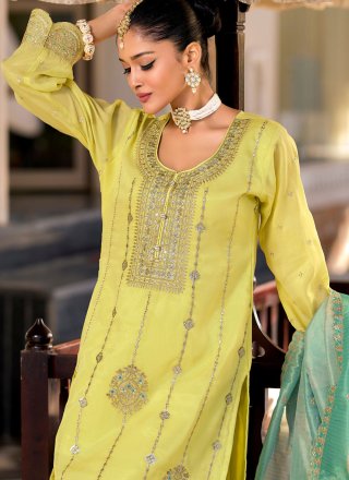 Shimmer Readymade Salwar Suit In Yellow Color