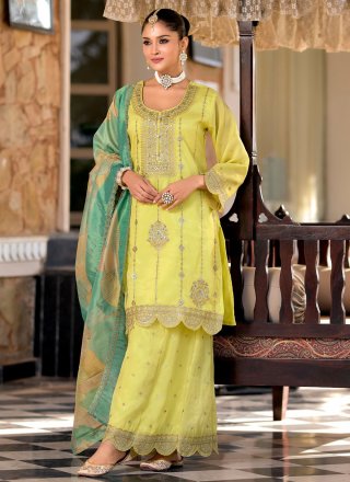 Shimmer Readymade Salwar Suit In Yellow Color