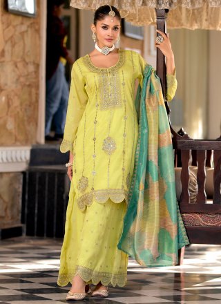 Shimmer Readymade Salwar Suit In Yellow Color