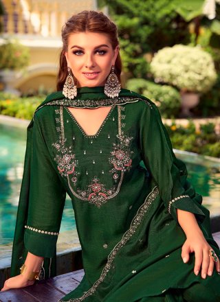 Shimmer Salwar Suit In Green Color