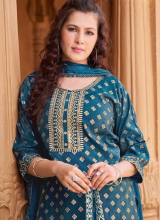 Shimmer Salwar Suit with Embroidered and Print Work