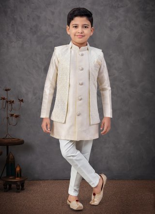 Sightly Cream Banarasi Silk Indo Western with Machine Embroidery Work