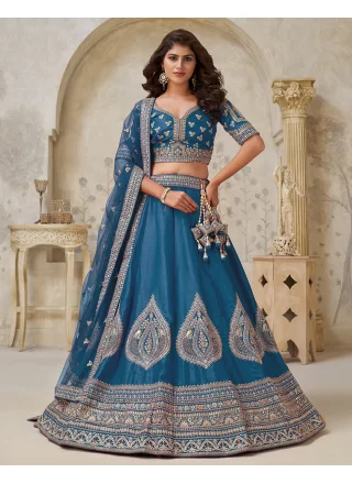 Silk A - Line Lehenga Choli In Teal Colour