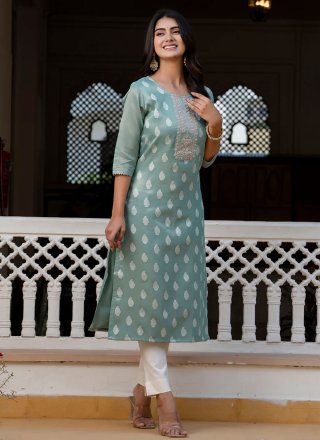Silk Blend Casual Kurti with Embroidered and Zari Work